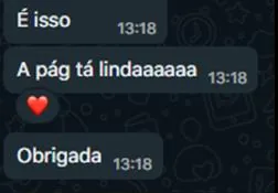 Depoimento: A página tá linda, obrigada
